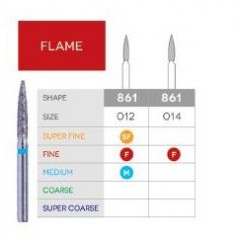 3D Dental Flame Diamond Bur, Super Fine, 861-012SF 10/Pk